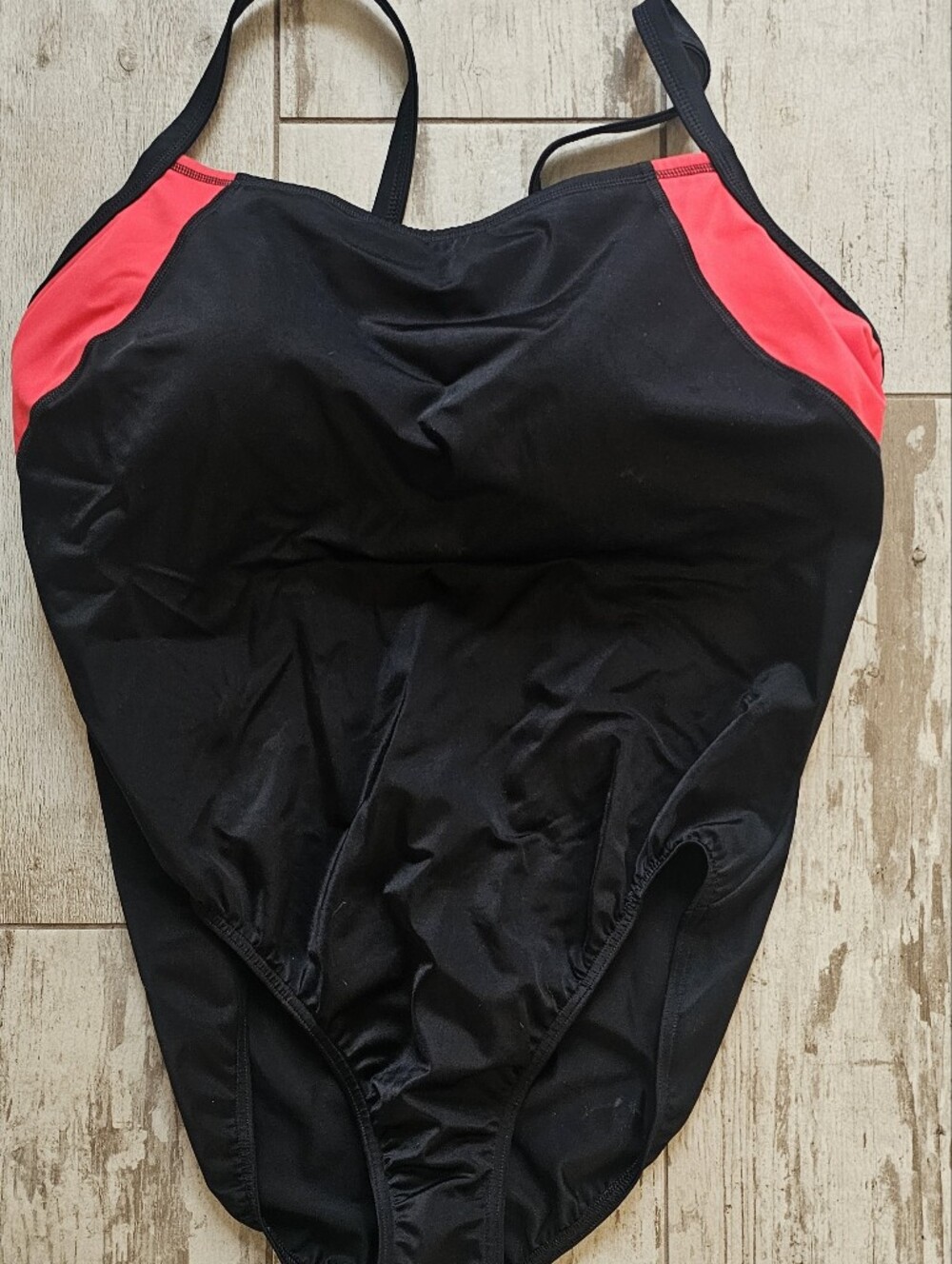 Lands End Black One-Piece Swimsuit with Red Accent 20W